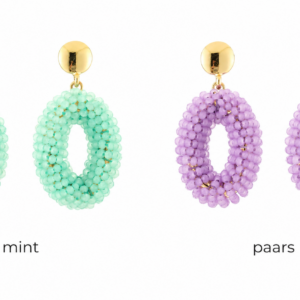 Kralen Oorbellen Ovaal – Goudkleurig | Mint & Paars in Cadeauzakje