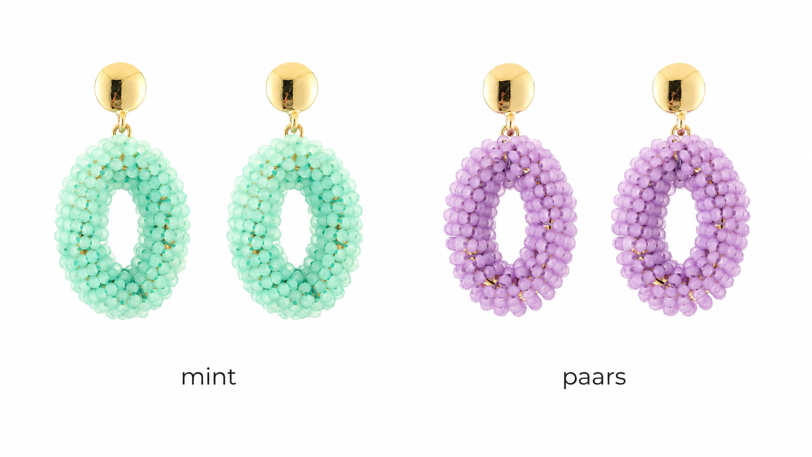 Kralen Oorbellen Ovaal – Goudkleurig | Mint & Paars in Cadeauzakje