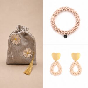 Beige Blush Sieradenset - Armband en Oorbellen