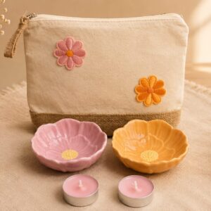 Bloemschaaltjes roze/oranje cadeauset