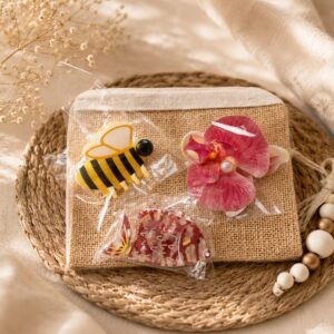 Vrolijke Haarclips Cadeauset met Opbergetui – Bij, Orchidee & Vis