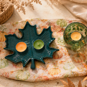 Herfst Cadeauset met Bladvormig Schaaltje, Theelichthouder & 3 Theelichtjes