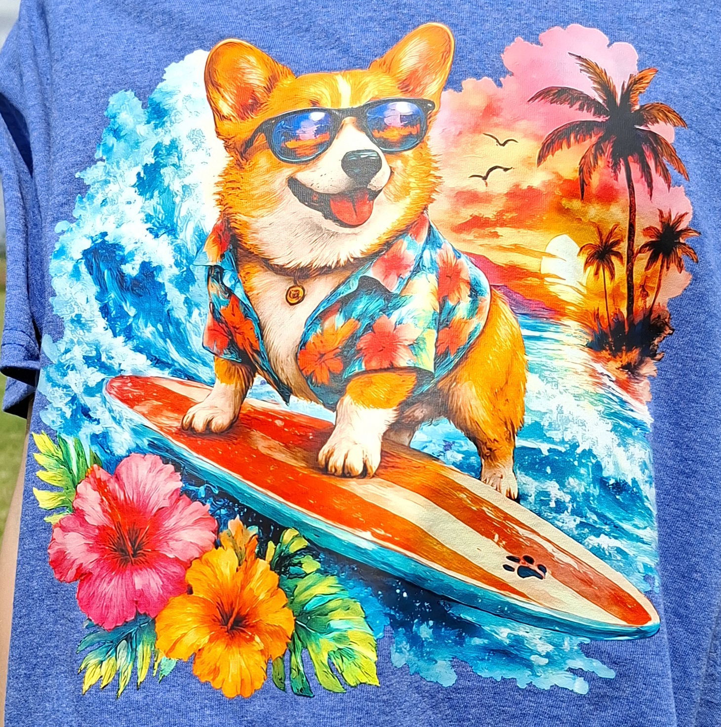 Surfende Corgi Kinder T-shirt - Afbeelding 2