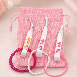 Vrolijke set van 3 kralenarmbandjes roze/wit – inclusief cadeauzakje