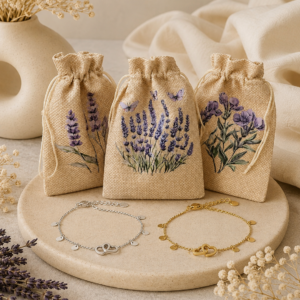 Hartjes armband met bloemen cadeauzakje – goudkleur of zilverkleur