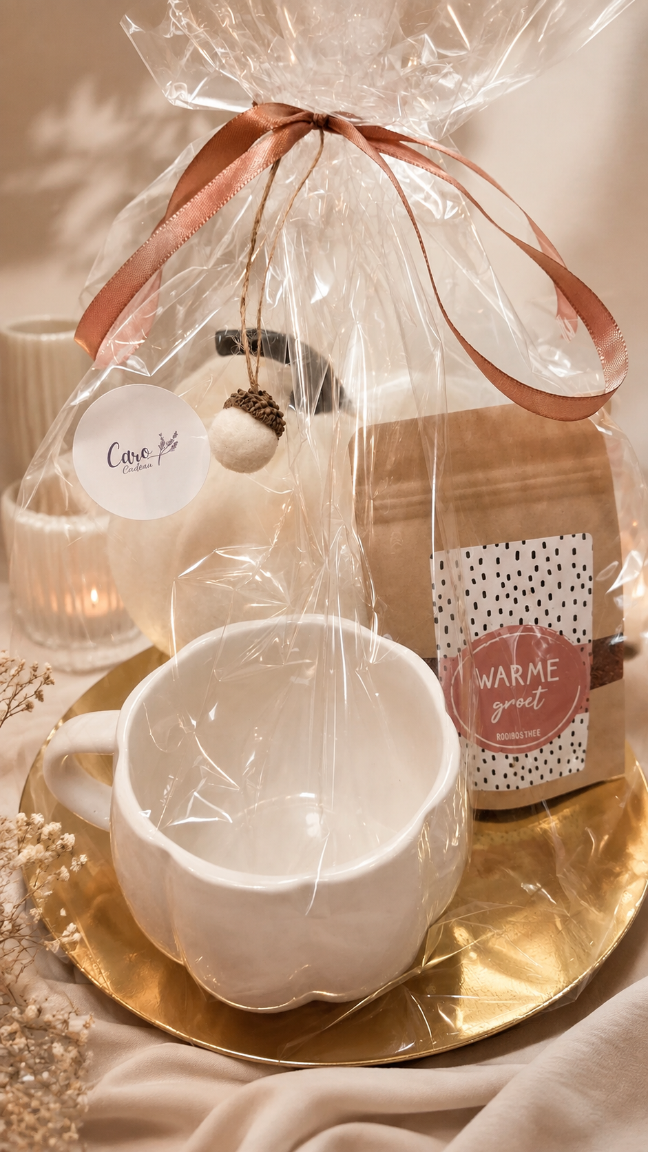 Warm & Cozy Cadeauset – Mok, Thee & Vilten Pompoen