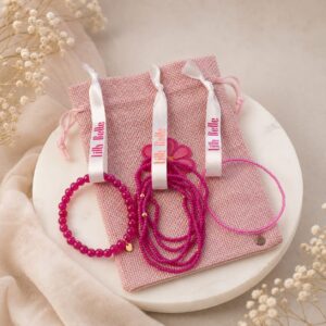 Pink Belle – 3-delige roze armbandenset met cadeauzakje (fuchsia/lichtroze)