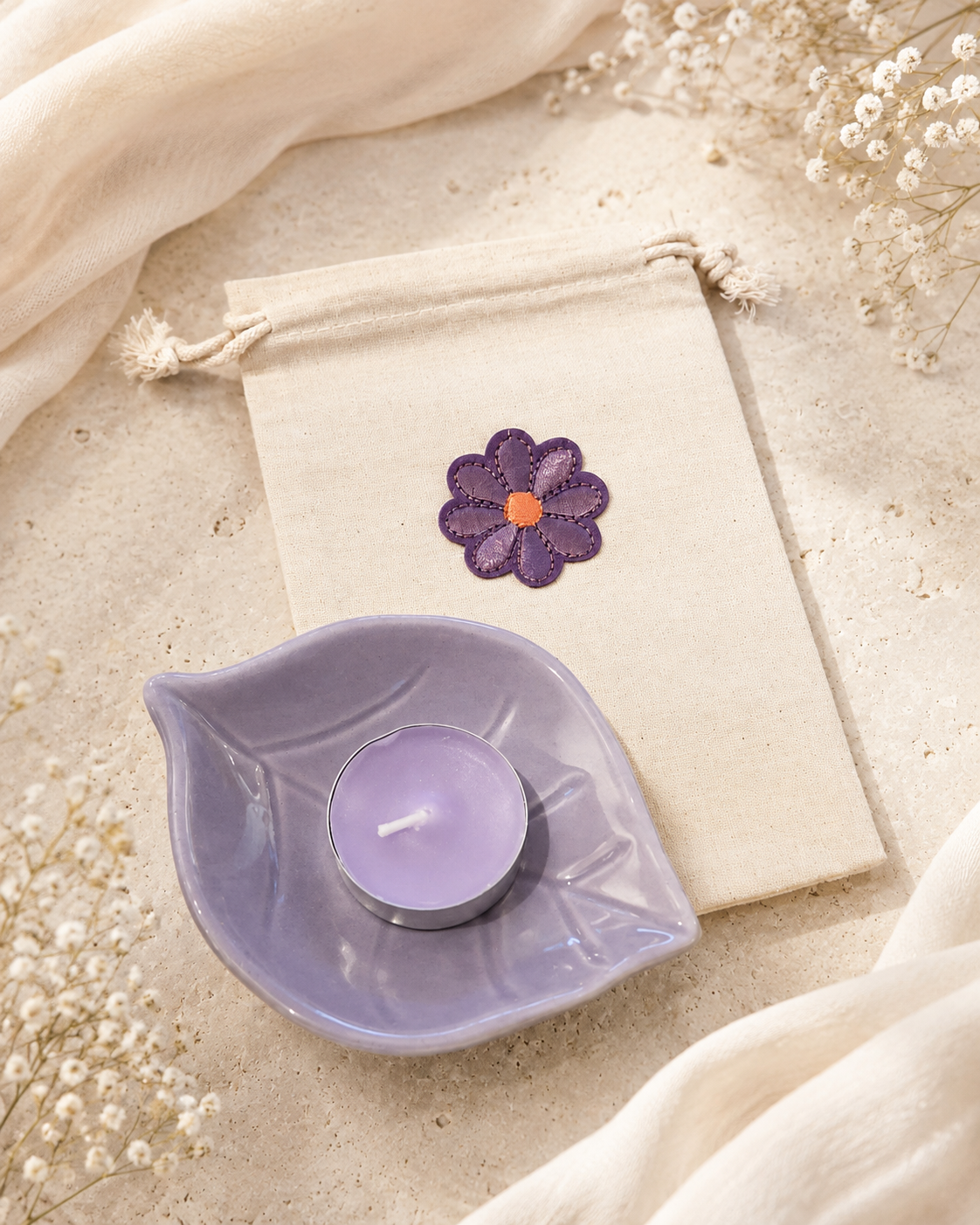 Lief Cadeautje Lavendel – Schaaltje met Geurtheelichtje in Cadeauzakje